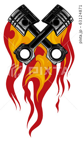 crossed engine pistons, banner and flame tattoo design vector crossed engine pistons, banner and flame tattoo design vector 63124871