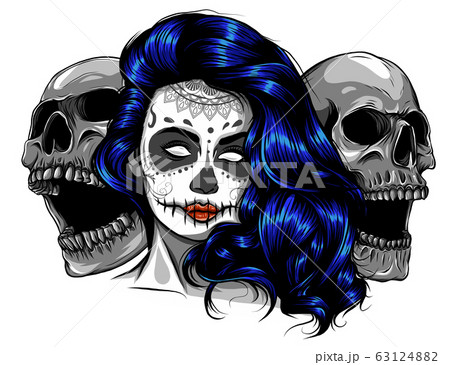 Dead Girl With Two Sugar Skulls Vectorのイラスト素材