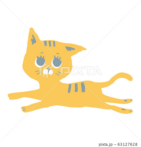 こちらを見ながら走っている黄色の猫のイラスト素材