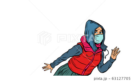 a woman in a medical mask, panic andemic epidemic coronavirus virus covid19 63127705