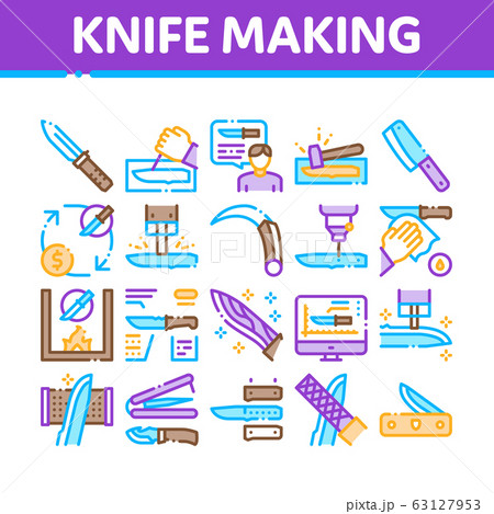 Knife Making Utensil Collection Icons Set Vector 63127953