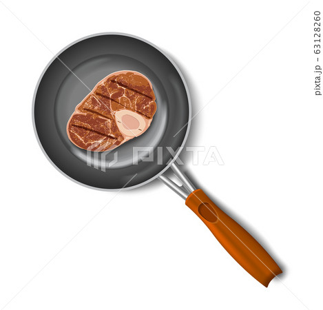 pan with raw meat top view 63128260
