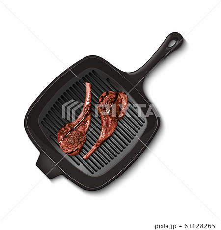 pan with raw meat top view 63128265