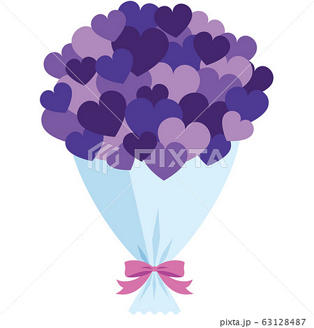 紫ハートのシンプルブーケのイラスト素材