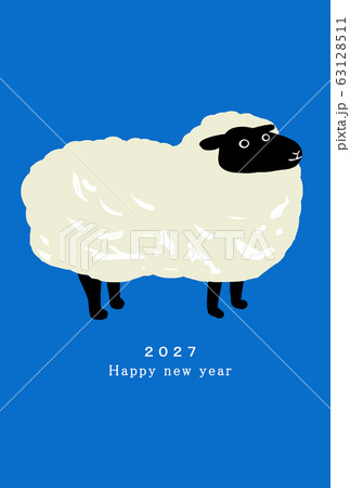 2027年賀状テンプレート ハッピーニューイヤー 年賀状 羊年 ひつじ年 羊年 未年 ２０２７年のイラスト素材 63128511 Pixta