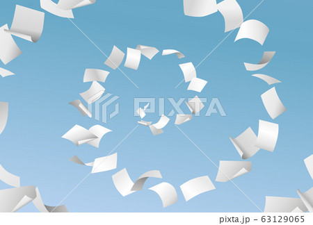Vector empty papers flying in spiral on blue sky 63129065