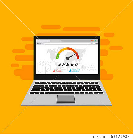 Speedometer Internet Speed with laptop icon. Speedometer Internet Speed with laptop icon. 63129988