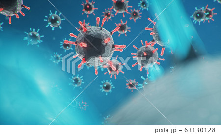 3D illustration, abstract pathogen as a type of flu - H1N1, hepatitis viruses, influenza virus, flu, aids. Virus abstract background. Virus infects human cells. Infection causing chronic disease. 3D illustration, abstract pathogen as a type of flu - H1N1, hepatitis viruses, influenza virus, flu, aids. Virus abstract background. Virus infects human cells. Infection causing chronic disease. 63130128
