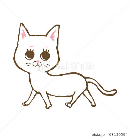 こちらを見ながら走っている白猫のイラスト素材