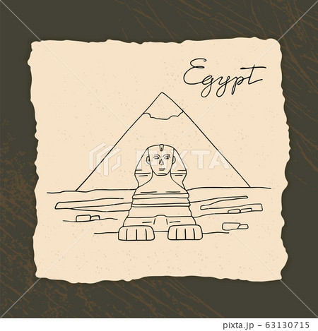 Vector icon of Great Sphinx of Giza isolated on the hand-drawn vector illustration of the pyramids. 63130715