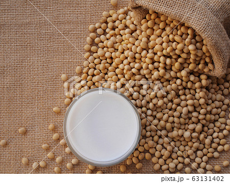 soy milk and soybean on the sack background soy milk and soybean on the sack background 63131402