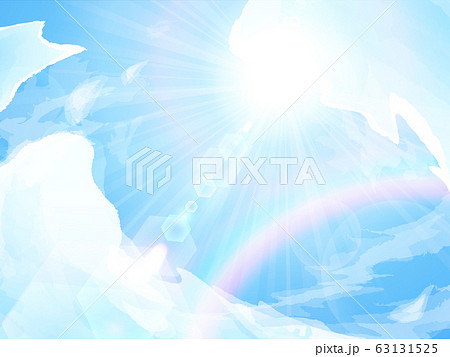 青空と太陽の背景イラスト 虹のイラスト素材