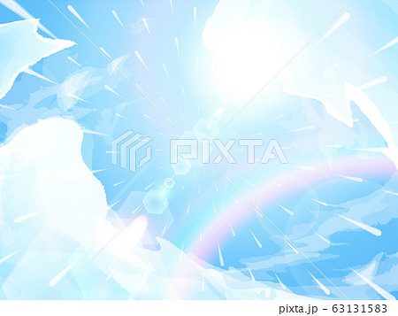 青空と太陽の背景イラスト 虹 天気雨のイラスト素材