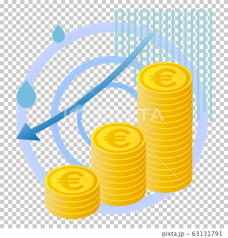 Euro coin and falling arrow 63131791