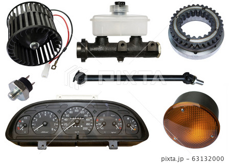 Auto spare parts car on the white background. Set with many isolated items for shop or aftermarket. Auto spare parts car on the white background. Set with many isolated items for shop or aftermarket. 63132000