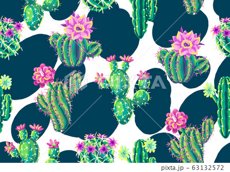 Seamless pattern with cacti and flowers. Seamless pattern with cacti and flowers. 63132572