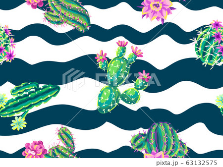 Seamless pattern with cacti and flowers. Seamless pattern with cacti and flowers. 63132575
