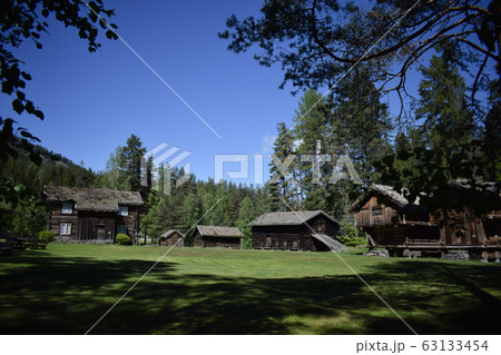 Njardarheimrn/Norway - 20/09/2019: Viking ancient village, old houses in Norway Njardarheimrn/Norway - 20/09/2019: Viking ancient village, old houses in Norway 63133454