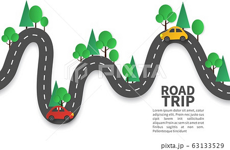 Road with pins. Winding road with pin pointer, trip and journey route, mobile navigation geotag planned way, craft design vector concept Road with pins. Winding road with pin pointer, trip and journey route, mobile navigation geotag planned way, craft design vector concept 63133529
