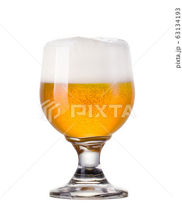 Frosty glass of light beer with foam isolated on a white background Frosty glass of light beer with foam isolated on a white background 63134193