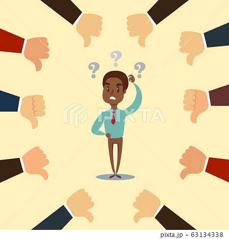 Sad businessman and many hands with thumbs down. Sad businessman and many hands with thumbs down. 63134338