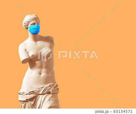 3D Model Aphrodite With Medical Mask On Yellow Background 63134571