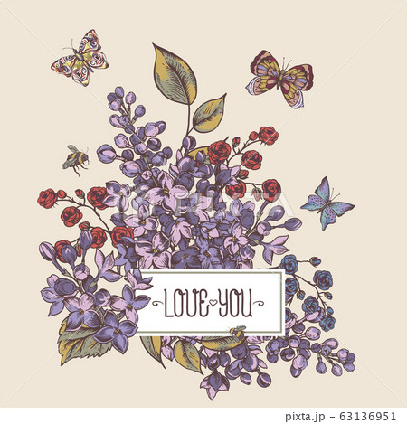 Vector vintage spring greeting card with blooming Vector vintage spring greeting card with blooming 63136951