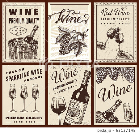 Wine posters or vineyard banners. Sparkling...のイラスト素材