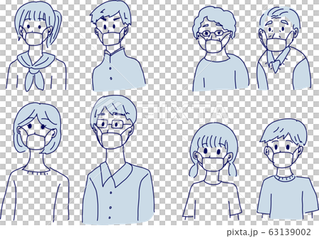 Family with masks-hand drawn style illustration set 63139002