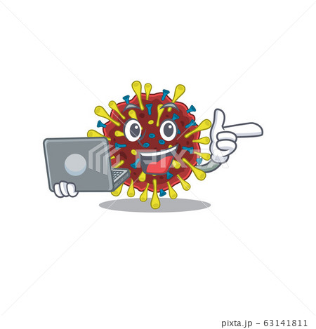 An icon of smart corona virus molecule working with laptop An icon of smart corona virus molecule working with laptop 63141811