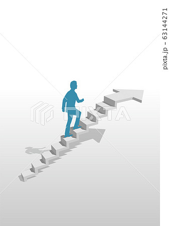 ベクター イラスト ペーパークラフトイメージ デザイン シルエット 階段状の矢印をのぼる男女のイラスト素材