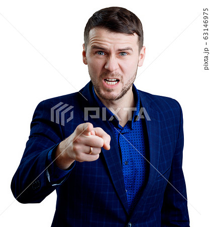 Angry businessman pointing on you. Isolated on white. Angry businessman pointing on you. Isolated on white. 63146975