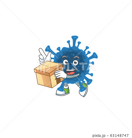A charming coronavirus desease mascot design style having a box A charming coronavirus desease mascot design style having a box 63148747
