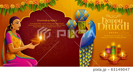 Diwali design with indian woman 63149047