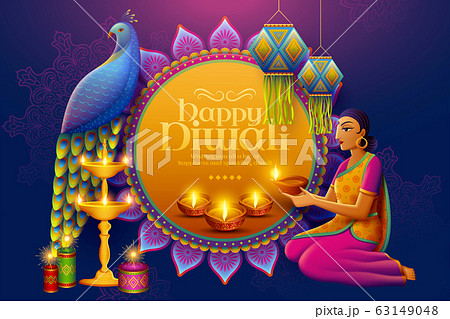 Diwali design with indian woman 63149048
