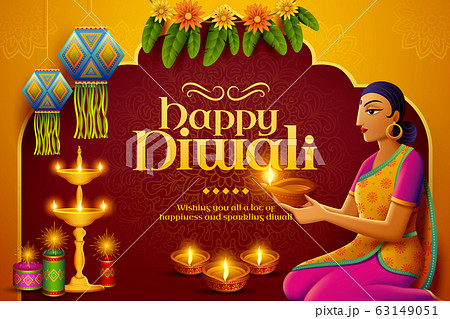 Diwali design with indian woman 63149051
