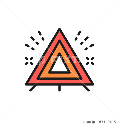 Warning triangle, automobile emergency stop sign flat color line icon. Warning triangle, automobile emergency stop sign flat color line icon. 63149615