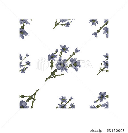 Hand embroidery style blue flowers seamless pattern. Summer blue flowers for fabric printing. Diagonal direction 63150003