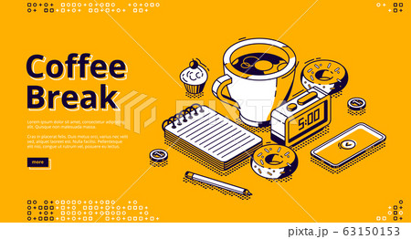 Coffee Break Isometric Landing Page Web Bannerのイラスト素材