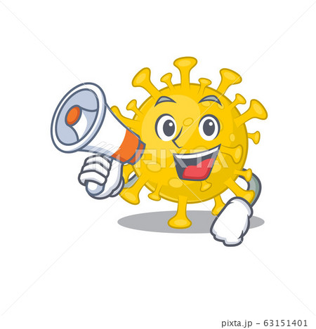 An icon of corona virus diagnosis holding a megaphone 63151401