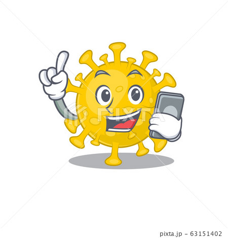 Mascot design of corona virus diagnosis speaking on phone 63151402