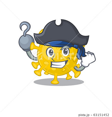 Cool corona virus diagnosis in one hand Pirate cartoon design style with hat 63151452