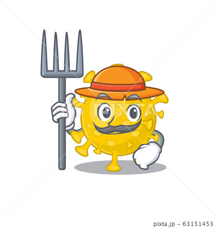 Corona virus diagnosis in Farmer cartoon character with hat and pitchfork 63151453