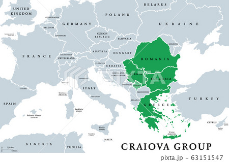Craiova Group, Quadrilateral, member states political map. Craiova Four or C4, a cooperation project of the four European states Romania, Bulgaria, Greece and Serbia. English. Illustration. Vector. Craiova Group, Quadrilateral, member states political map. Craiova Four or C4, a cooperation project of the four European states Romania, Bulgaria, Greece and Serbia. English. Illustration. Vector. 63151547