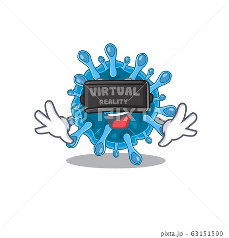 A picture of microscopic corona virus character with Virtual reality headset A picture of microscopic corona virus character with Virtual reality headset 63151590