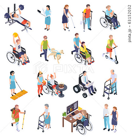 Disabled People Isometric Icons Set 63152032