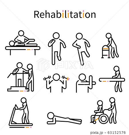 3色の線画のリハビリテーション 黒基調のイラスト素材