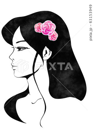 花模様の髪飾りを付けている女性のイラスト素材