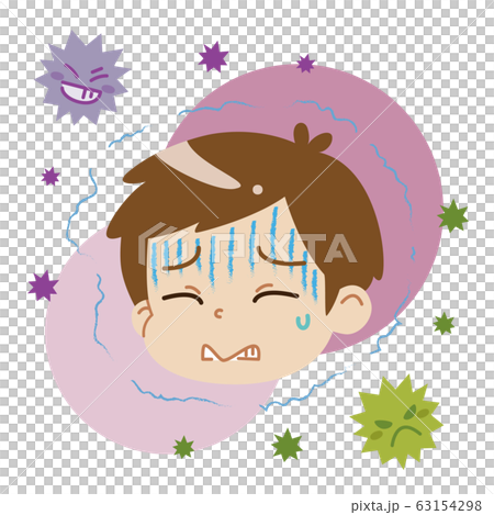 Boy and virus feeling cold and chills 63154298