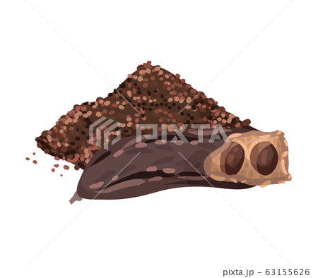 Carob Pod with Seeds Inside and Pile of Milled Plant Isolated on White Background Vector Illustration 63155626